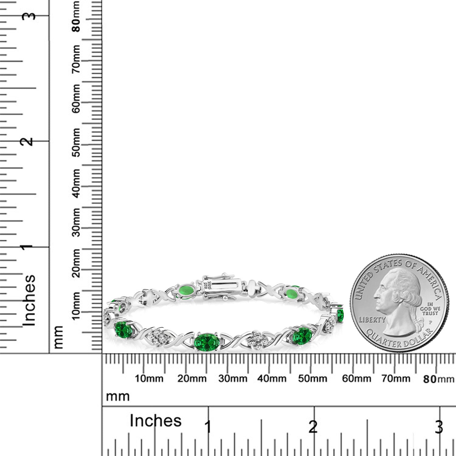 925 Sterling Silver Green Simulated Emerald Tennis Bracelet For Women (2.80 Cttw, Gemstone Birthstone, Oval 6X4MM, 7 Inch)