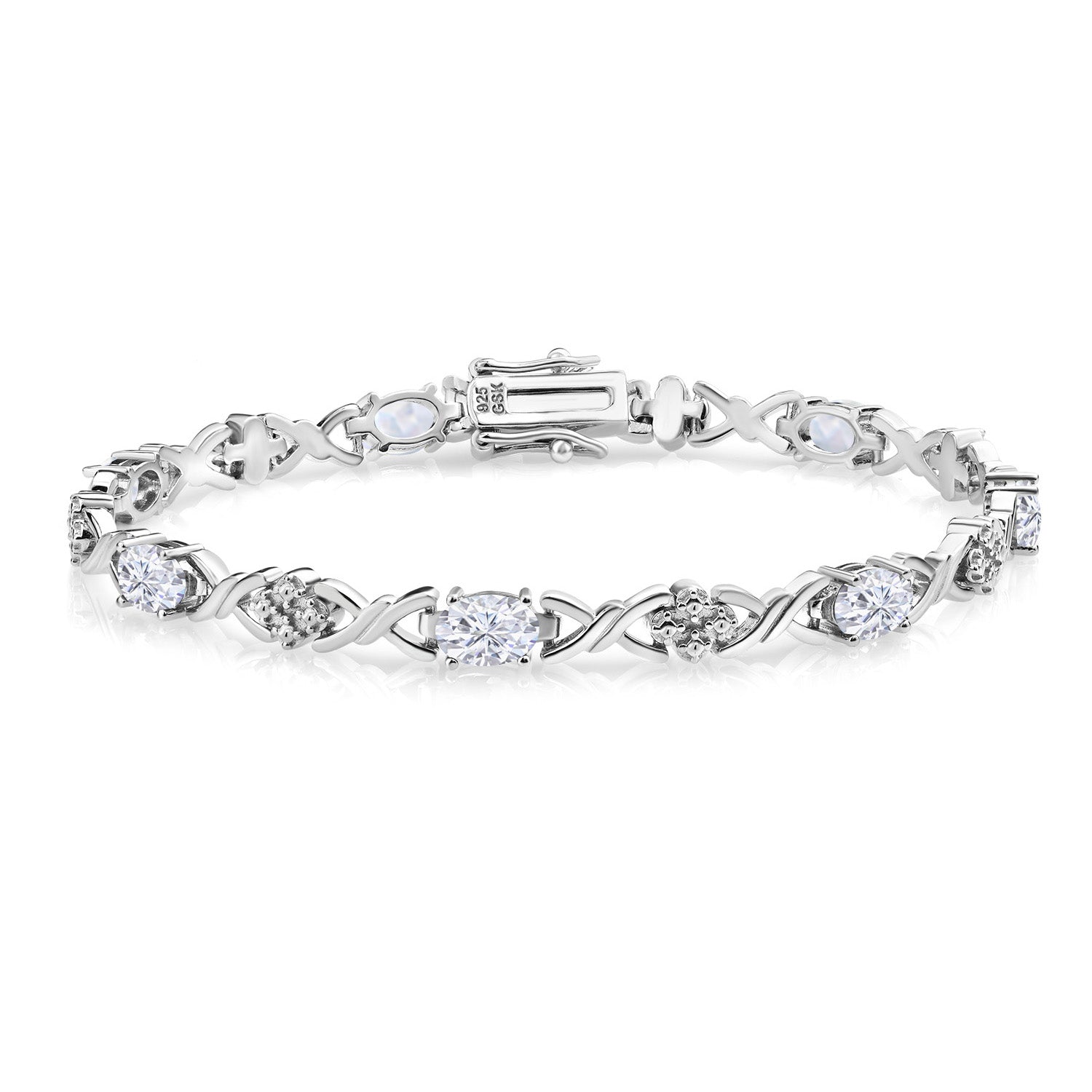 925 Sterling Silver White Moissanite Tennis Bracelet For Women (3.50 Cttw, Oval 6X4MM, 7 Inch)