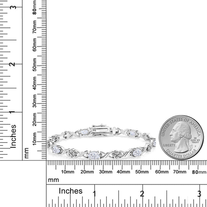 925 Sterling Silver White Moissanite Tennis Bracelet For Women (3.50 Cttw, Oval 6X4MM, 7 Inch)