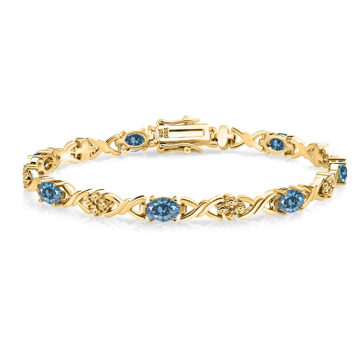Persian Blue Moissanite - April_Bracelet in 925 Yellow Gold Plated Silver