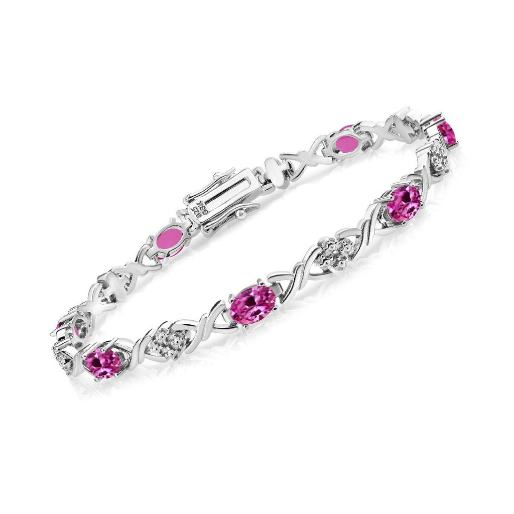 Pink Created Sapphire - September_Bracelet in 925 Sterling Silver