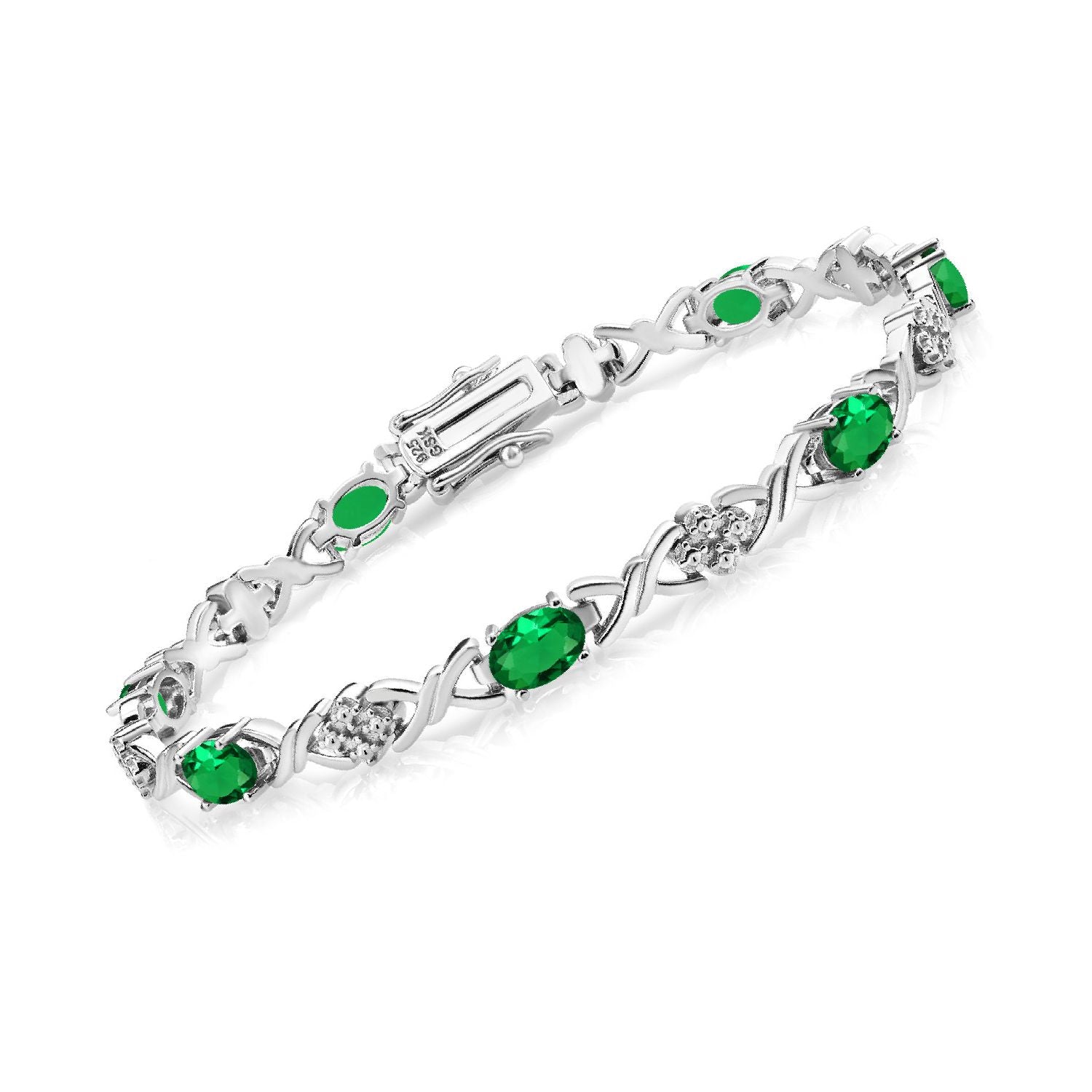 3.20 Cttw 925 Sterling Silver Green Nano Emerald Tennis Bracelet For Women | Gemstone May Birthstone | Oval 6X4MM | 7 Inch