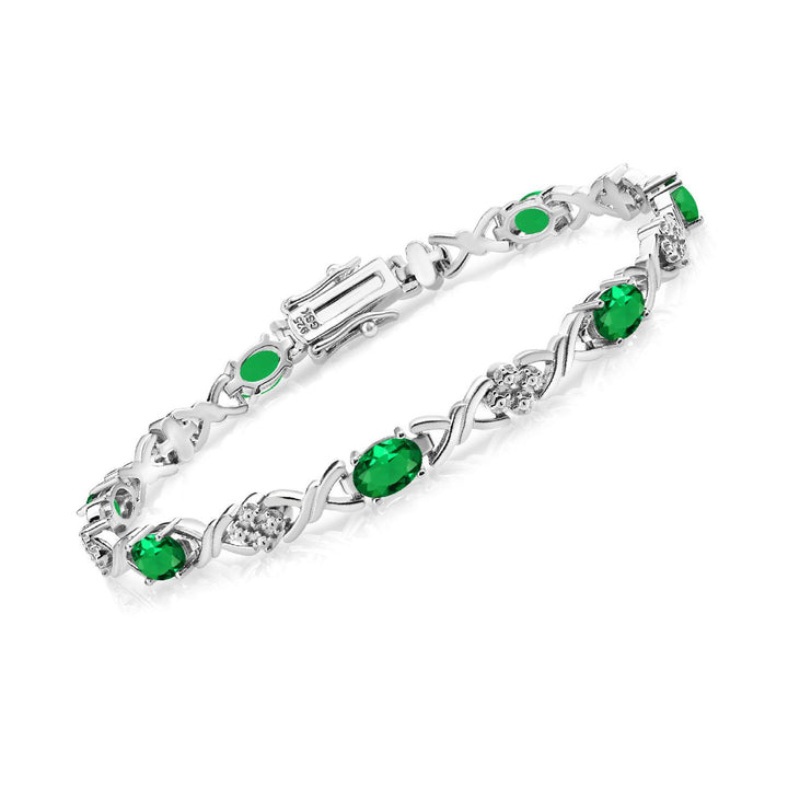 3.20 Cttw 925 Sterling Silver Green Nano Emerald Tennis Bracelet For Women | Gemstone May Birthstone | Oval 6X4MM | 7 Inch