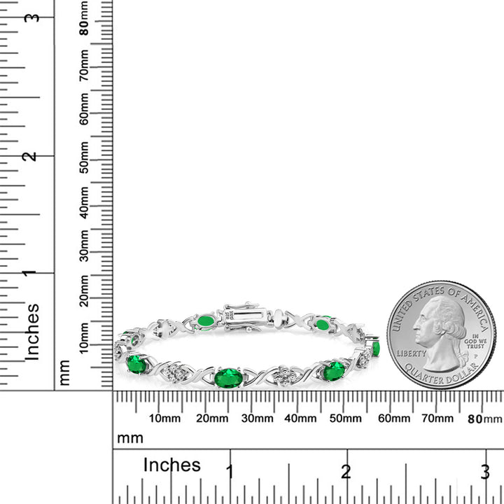 3.20 Cttw 925 Sterling Silver Green Nano Emerald Tennis Bracelet For Women | Gemstone May Birthstone | Oval 6X4MM | 7 Inch