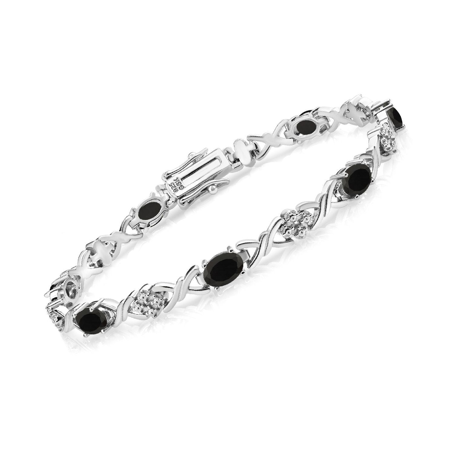 925 Sterling Silver Black Onyx Tennis Bracelet For Women (3.20 Cttw, Gemstone December Birthstone, Oval 6X4MM, 7 Inch)