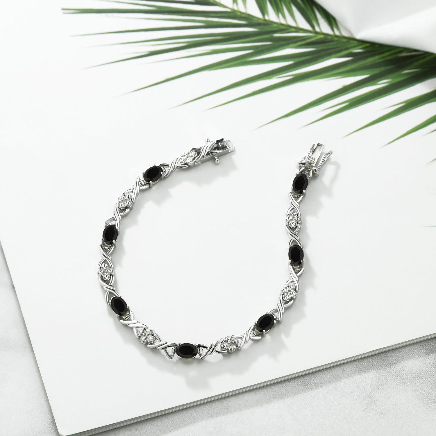 925 Sterling Silver Black Onyx Tennis Bracelet For Women (3.20 Cttw, Gemstone December Birthstone, Oval 6X4MM, 7 Inch)