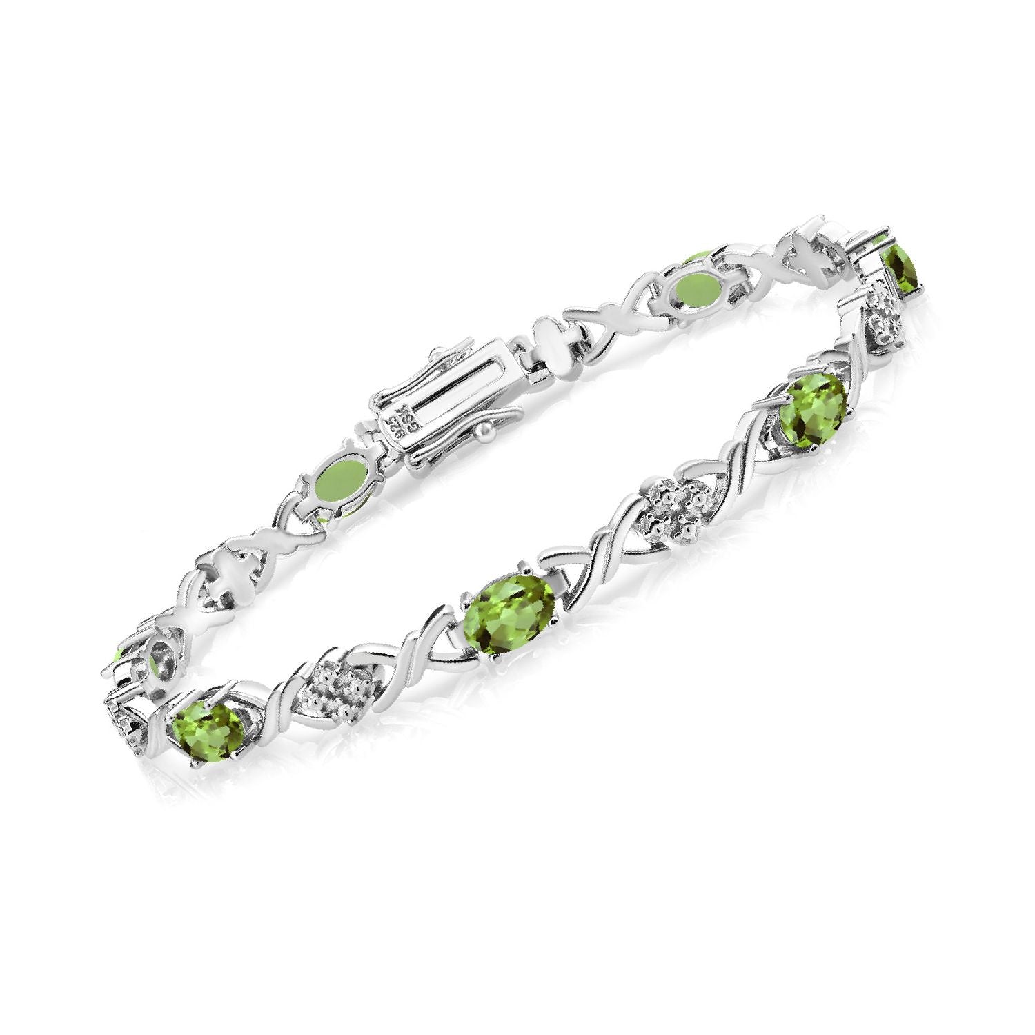 4.00 Cttw Green Peridot Tennis Bracelet For Women In 925 Sterling Silver | Gemstone August Birthstone | Oval 6X4MM | 7 Inch