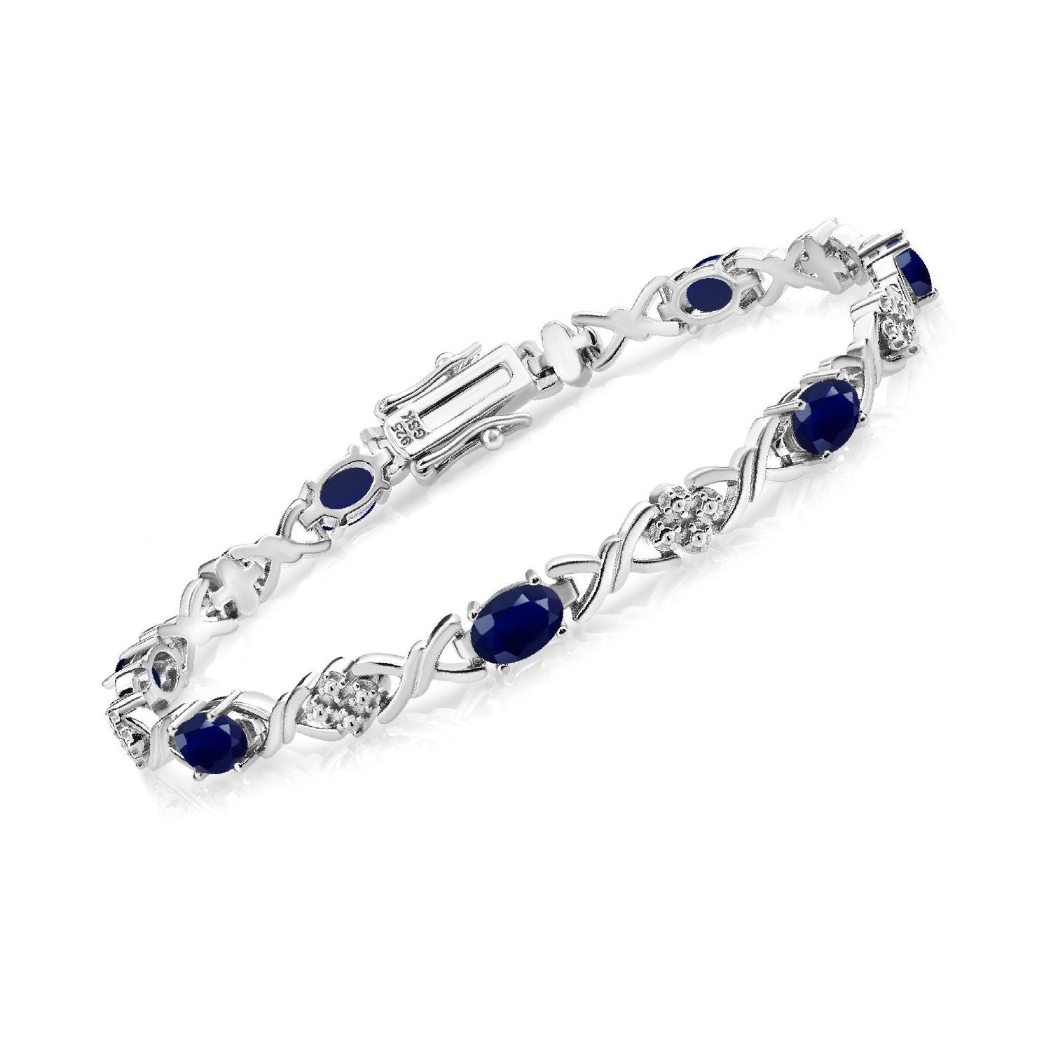 925 Sterling Silver Blue Sapphire Tennis Bracelet For Women (4.44 Cttw, Gemstone September Birthstone, Oval 6X4MM, 7 Inch)