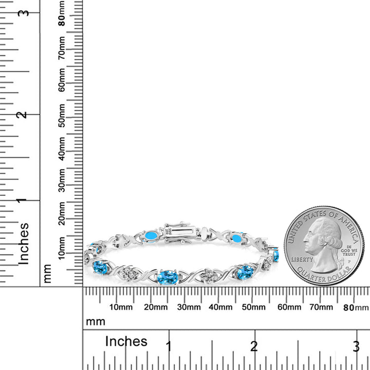 925 Sterling Silver Swiss Blue Topaz Tennis Bracelet For Women (4.40 Cttw, Gemstone November Birthstone, Oval 6X4MM, 7 Inch)