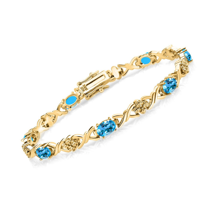 Swiss Blue Topaz - November_Bracelet in 925 Yellow Gold Plated Silver