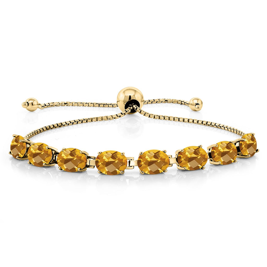 Gem Stone King 18K Yellow Gold Plated Silver 7X5MM Oval Gemstone Birthstone 8-Stone Tennis Bracelet For Women | Bollo Bracelet | Fully Adjustable Up to 9 Inch | Easy-On Easy-Off