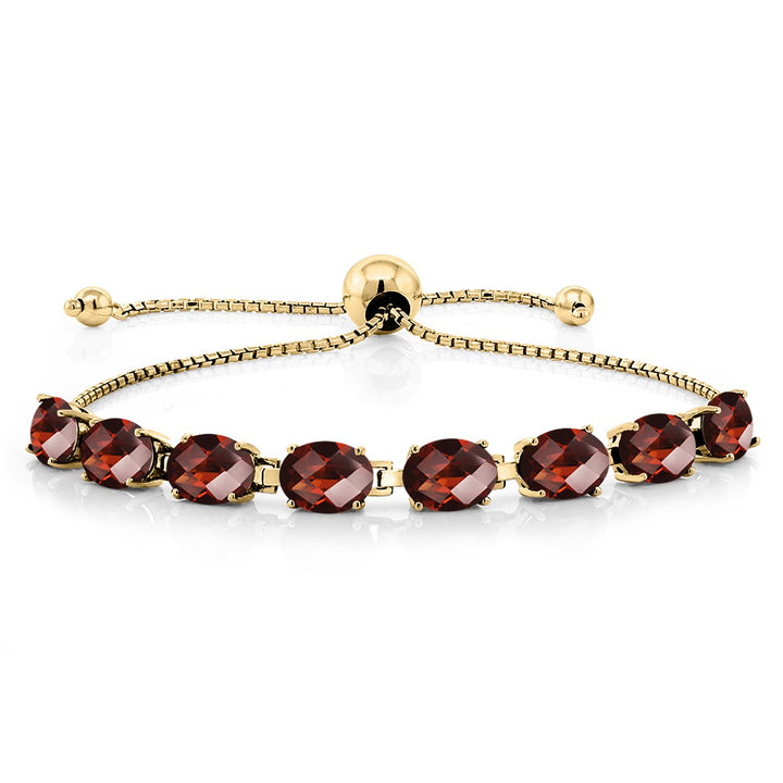 Gem Stone King 18K Yellow Gold Plated Silver 7X5MM Oval Gemstone Birthstone 8-Stone Tennis Bracelet For Women | Bollo Bracelet | Fully Adjustable Up to 9 Inch | Easy-On Easy-Off