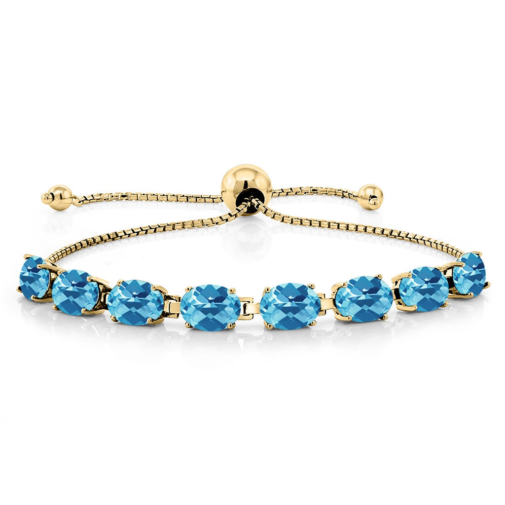Swiss Blue Topaz-Checkerboard - November_Bracelet in 925 Yellow Gold Plated Silver