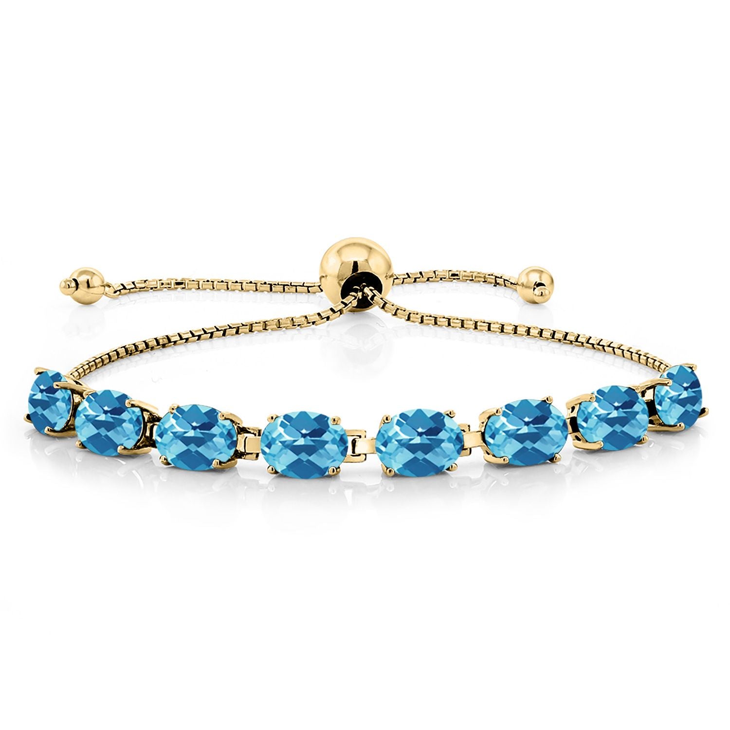 Swiss Blue Topaz-Checkerboard - November_Bracelet in 925 Yellow Gold Plated Silver