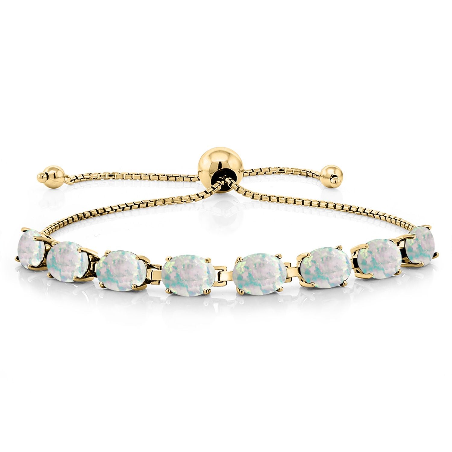 White Opal-Cabochon - October_Bracelet in 925 Yellow Gold Plated Silver