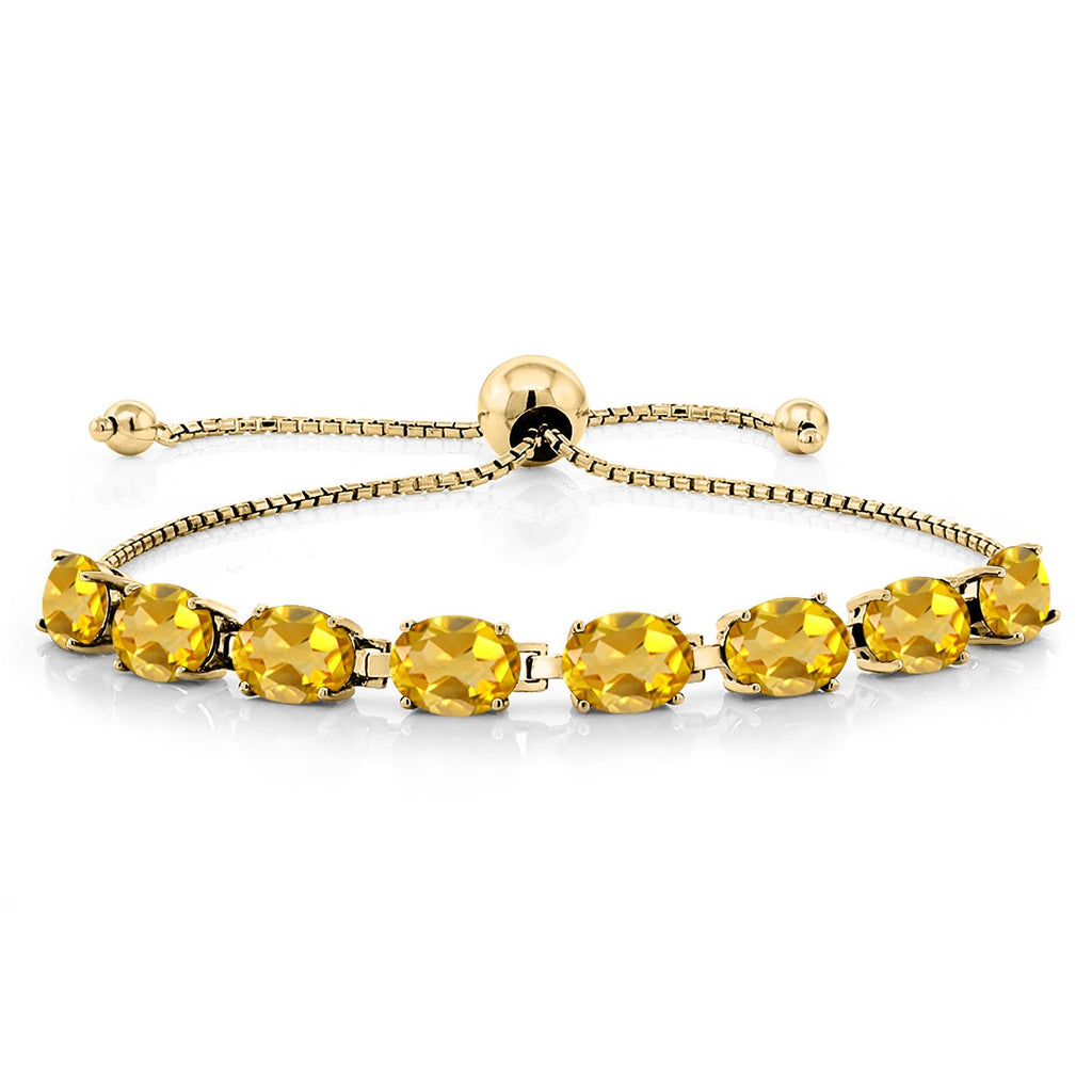 Gem Stone King 18K Yellow Gold Plated Silver 7X5MM Oval Gemstone Birthstone 8-Stone Tennis Bracelet For Women | Bollo Bracelet | Fully Adjustable Up to 9 Inch | Easy-On Easy-Off