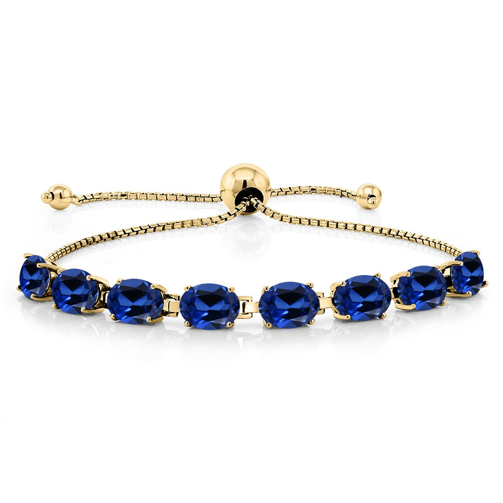 Gem Stone King 18K Yellow Gold Plated Silver 7X5MM Oval Gemstone Birthstone 8-Stone Tennis Bracelet For Women | Bollo Bracelet | Fully Adjustable Up to 9 Inch | Easy-On Easy-Off