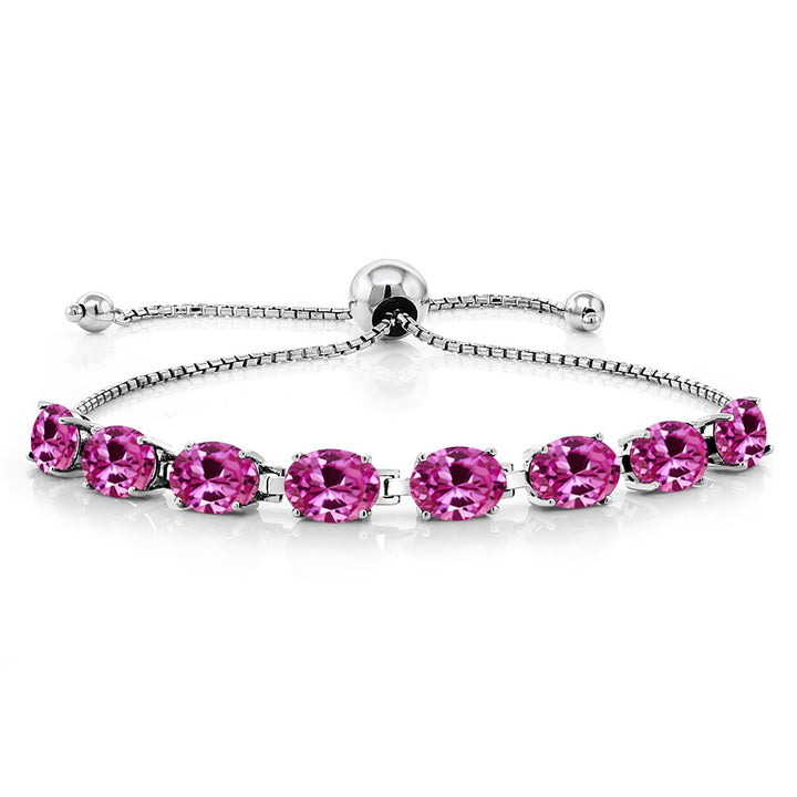 Pink Created Sapphire - September_Bracelet in 925 Sterling Silver