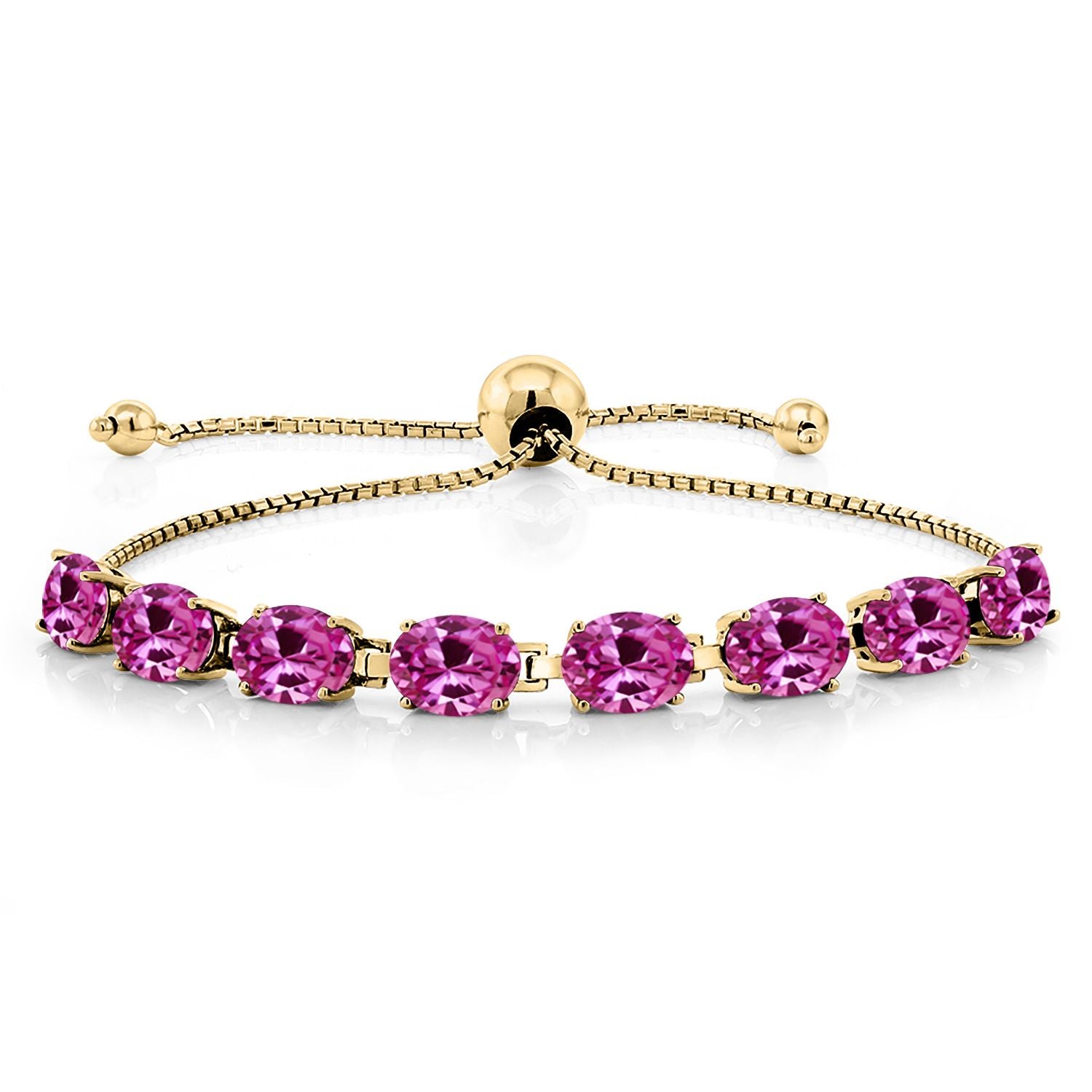 Pink Created Sapphire - September_Bracelet in 925 Yellow Gold Plated Silver