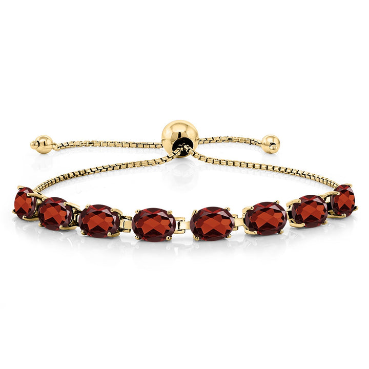 Gem Stone King 18K Yellow Gold Plated Silver 7X5MM Oval Gemstone Birthstone 8-Stone Tennis Bracelet For Women | Bollo Bracelet | Fully Adjustable Up to 9 Inch | Easy-On Easy-Off