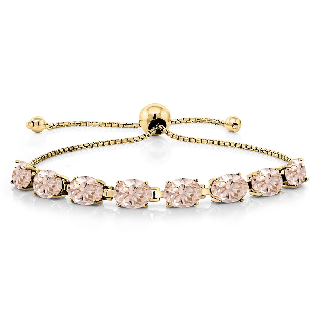 Gem Stone King 18K Yellow Gold Plated Silver 7X5MM Oval Gemstone Birthstone 8-Stone Tennis Bracelet For Women | Bollo Bracelet | Fully Adjustable Up to 9 Inch | Easy-On Easy-Off