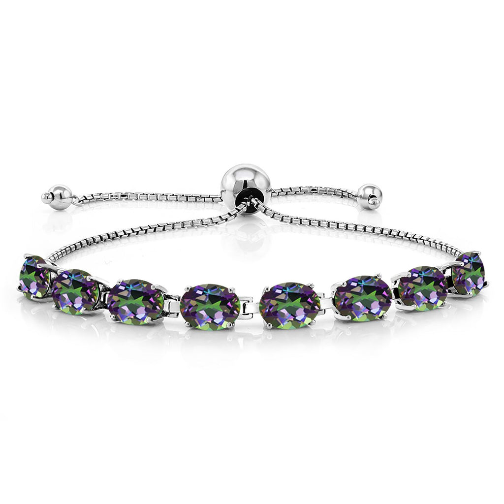 5-10 Cttw Gemstone Birthstone 8-Stone Tennis Bracelet For Women | 925 Sterling Silver | 7X5MM Oval | Bollo Bracelet | Adjustable Bolo Bracelet For Women | Easy-On Easy-Off
