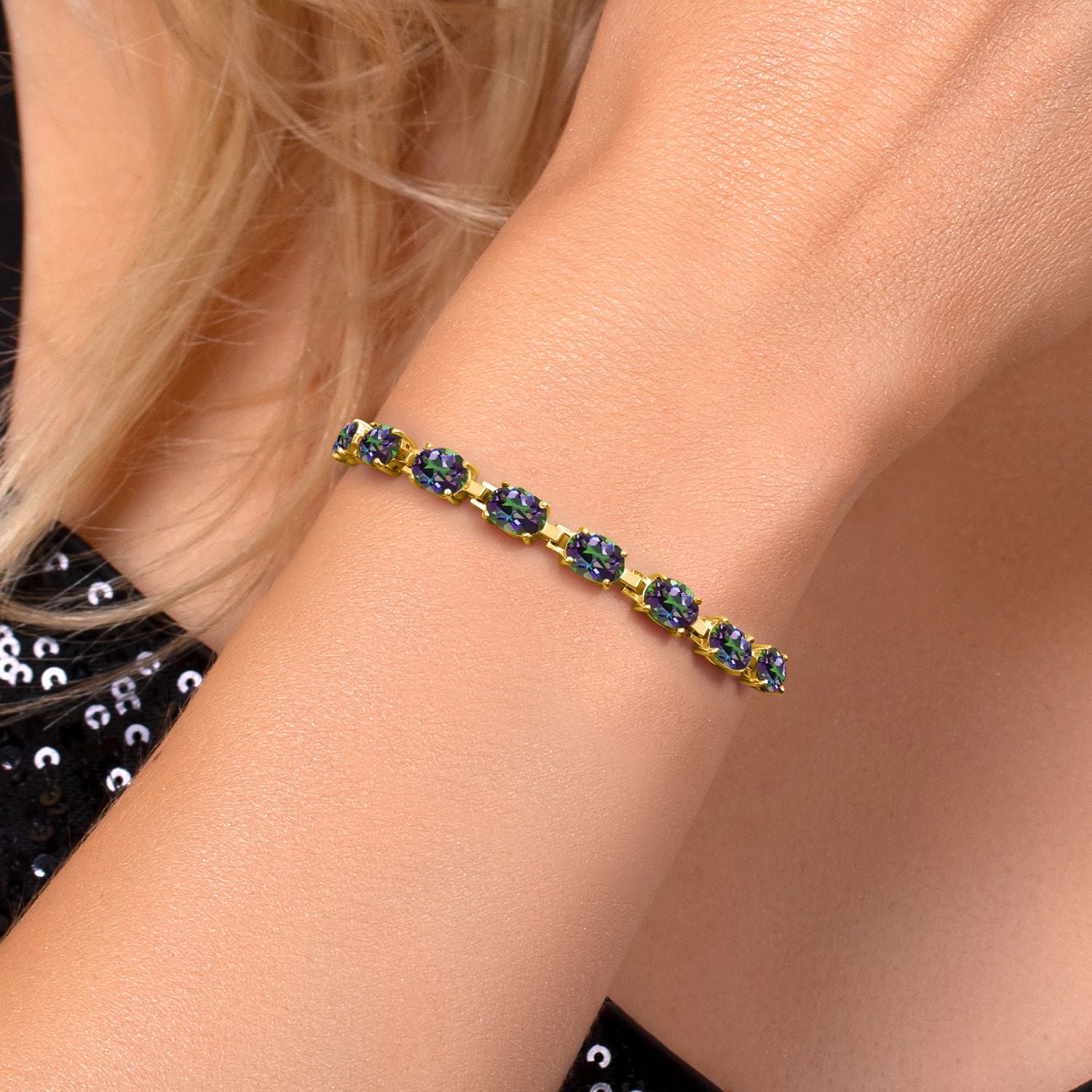 Green Mystic Topaz_Bracelet in 925 Yellow Gold Plated Silver