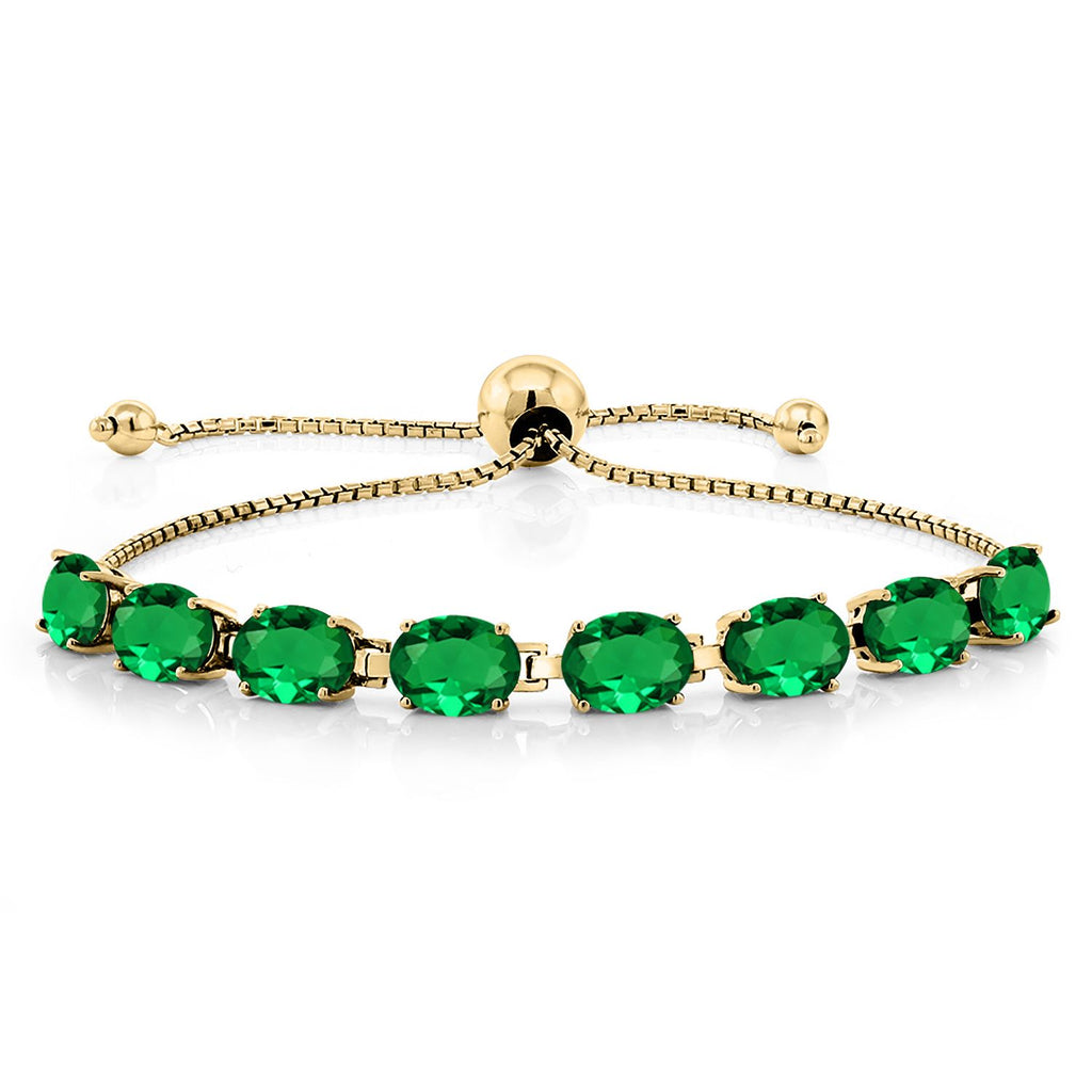 Gem Stone King 18K Yellow Gold Plated Silver 7X5MM Oval Gemstone Birthstone 8-Stone Tennis Bracelet For Women | Bollo Bracelet | Fully Adjustable Up to 9 Inch | Easy-On Easy-Off