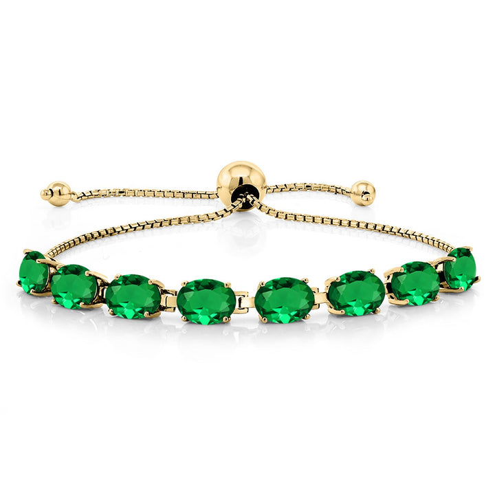 Gem Stone King 18K Yellow Gold Plated Silver 7X5MM Oval Gemstone Birthstone 8-Stone Tennis Bracelet For Women | Bollo Bracelet | Fully Adjustable Up to 9 Inch | Easy-On Easy-Off