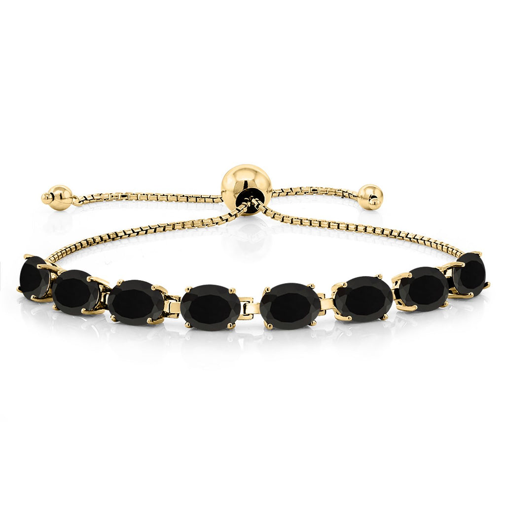 Gem Stone King 18K Yellow Gold Plated Silver 7X5MM Oval Gemstone Birthstone 8-Stone Tennis Bracelet For Women | Bollo Bracelet | Fully Adjustable Up to 9 Inch | Easy-On Easy-Off