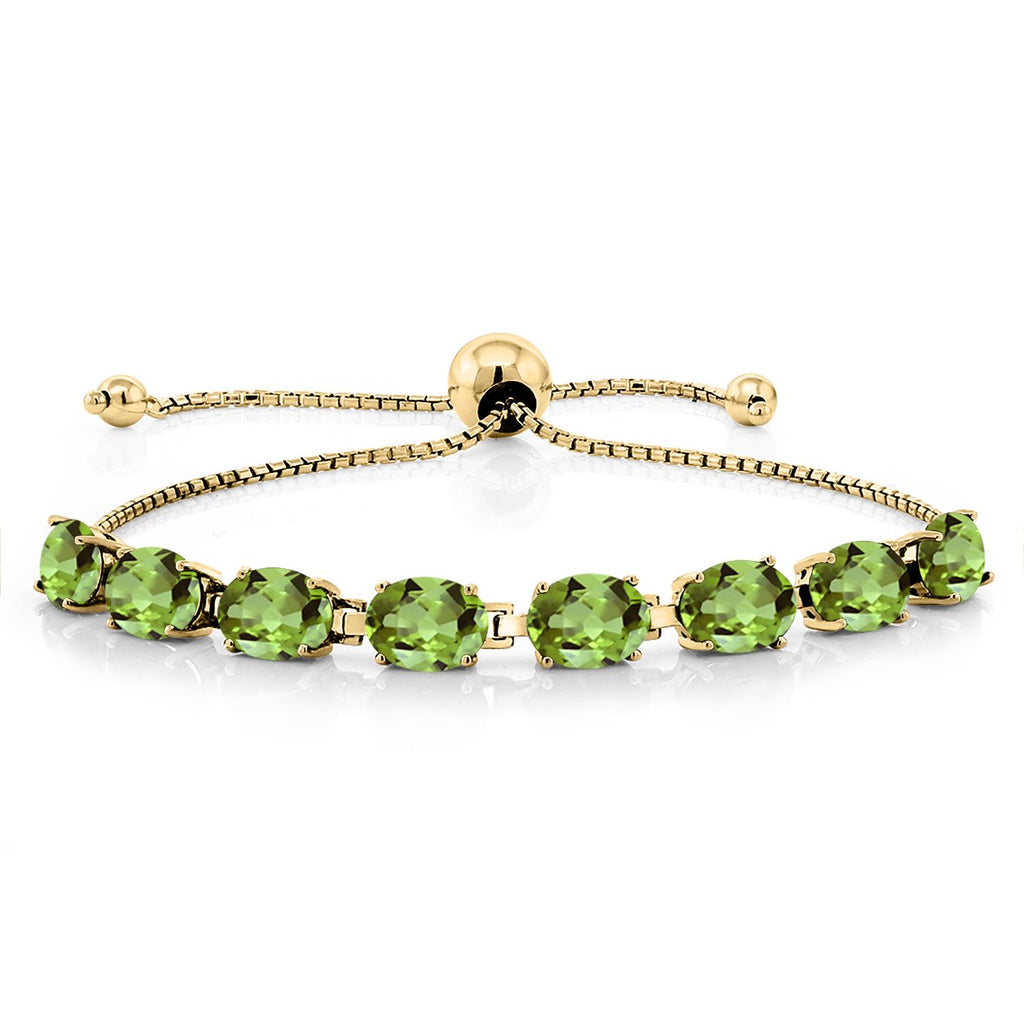 Gem Stone King 18K Yellow Gold Plated Silver 7X5MM Oval Gemstone Birthstone 8-Stone Tennis Bracelet For Women | Bollo Bracelet | Fully Adjustable Up to 9 Inch | Easy-On Easy-Off