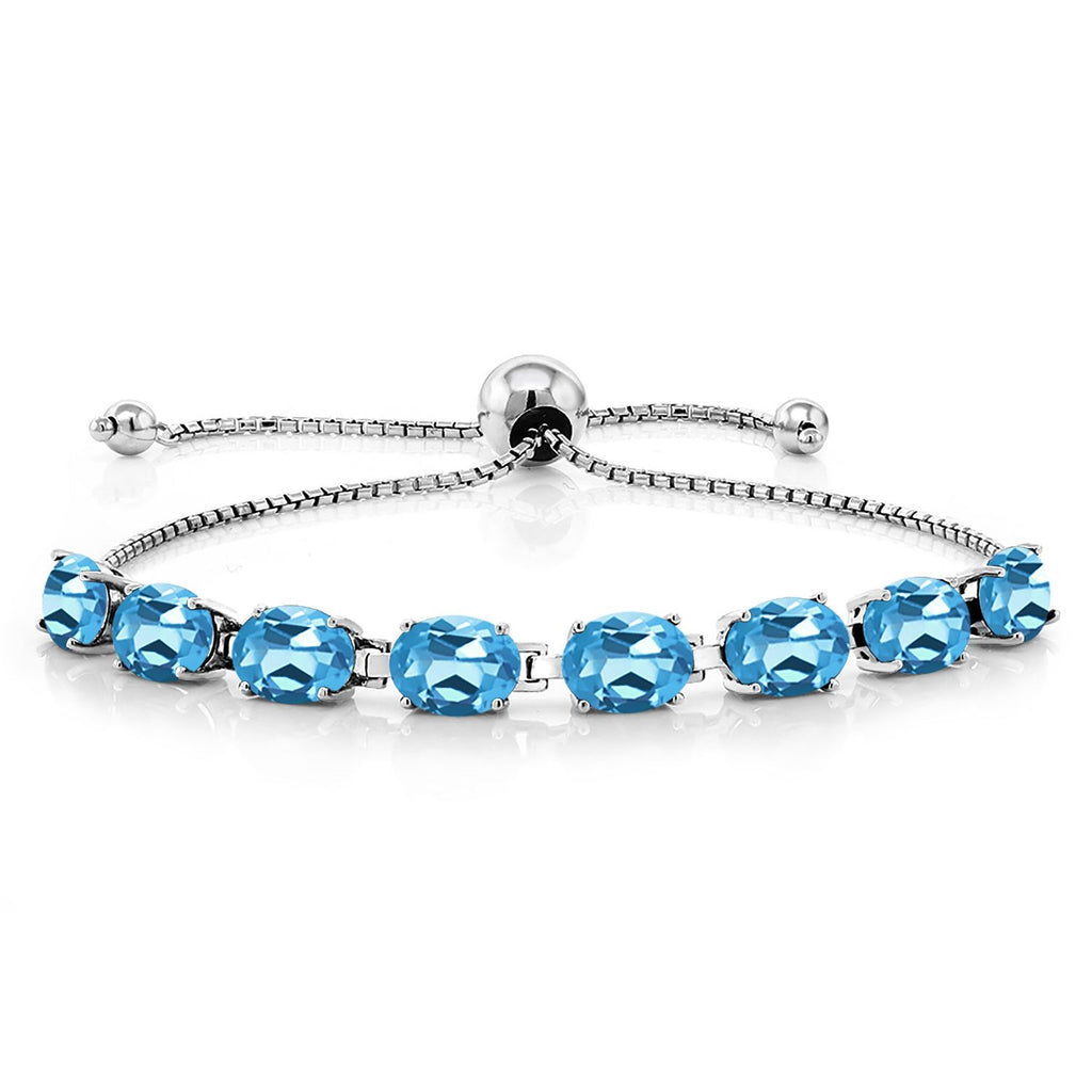 5-10 Cttw Gemstone Birthstone 8-Stone Tennis Bracelet For Women | 925 Sterling Silver | 7X5MM Oval | Bollo Bracelet | Adjustable Bolo Bracelet For Women | Easy-On Easy-Off