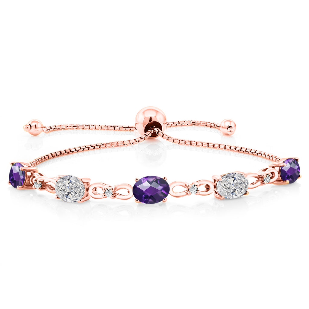 Amethyst-Checkerboard - February_Bracelet in 925 Rose Gold Plated Silver