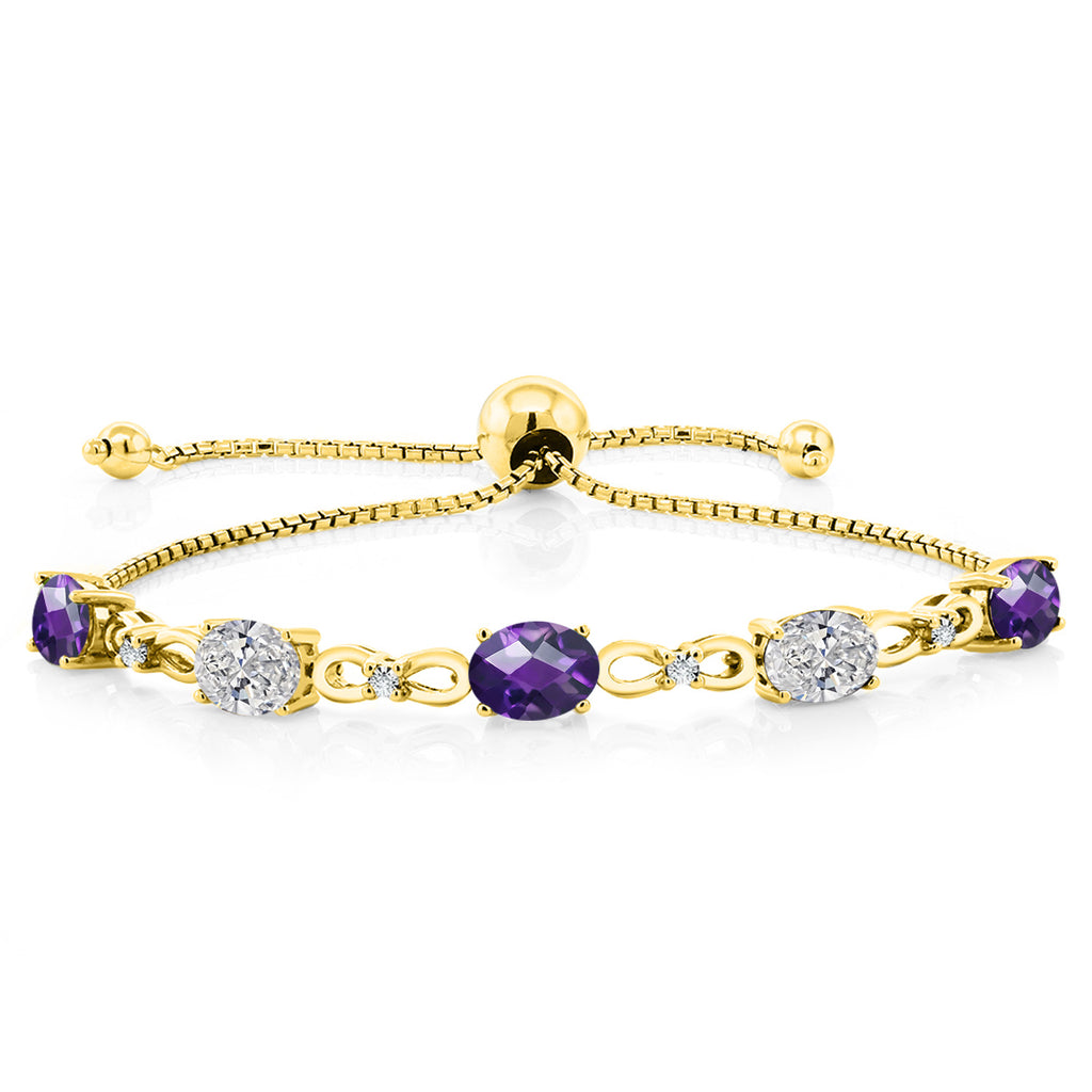 Amethyst-Checkerboard - February_Bracelet in 925 Yellow Gold Plated Silver