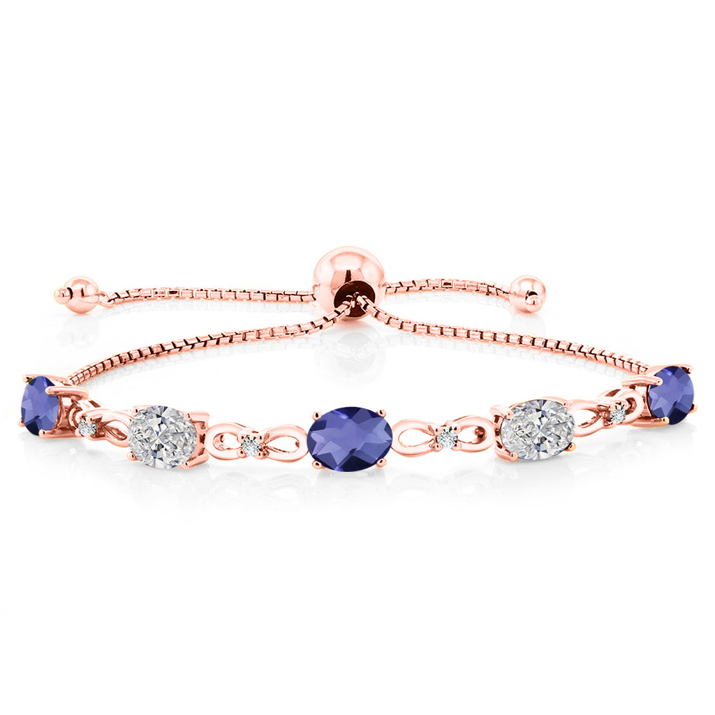 Blue Iolite-Checkerboard_Bracelet in 925 Rose Gold Plated Silver