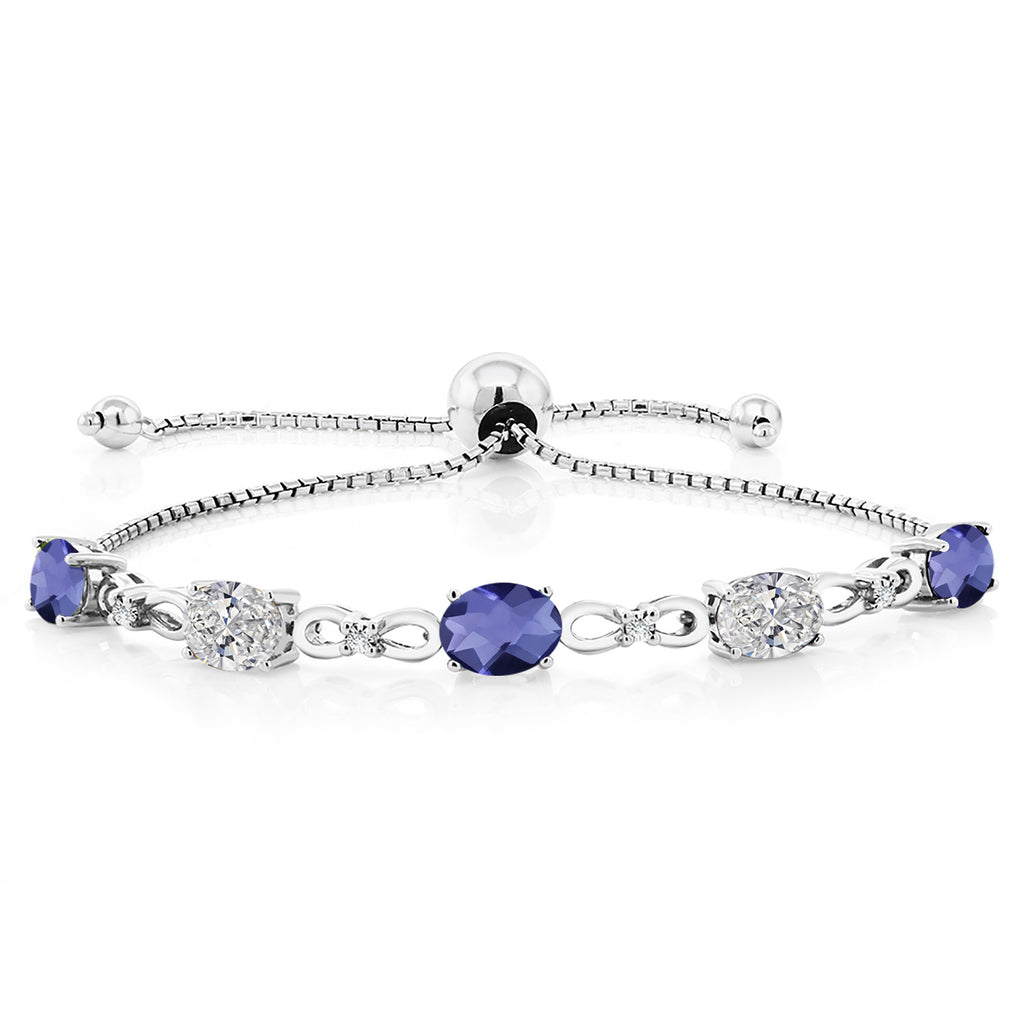 Blue Iolite-Checkerboard_Bracelet in 925 Sterling Silver