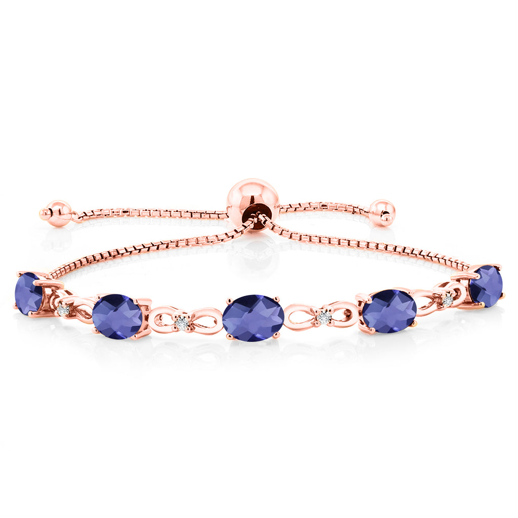 Blue Iolite-Checkerboard_Bracelet in 925 Rose Gold Plated Silver