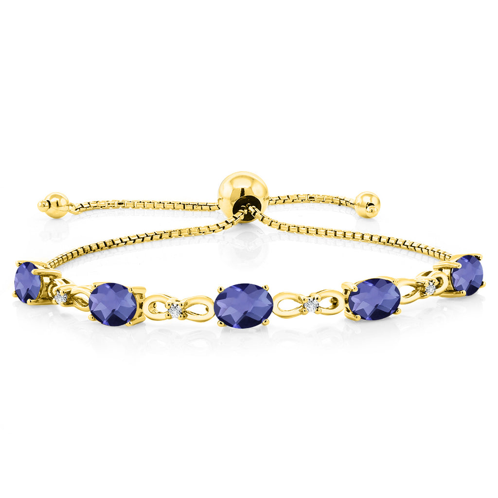 Blue Iolite-Checkerboard_Bracelet in 925 Yellow Gold Plated Silver