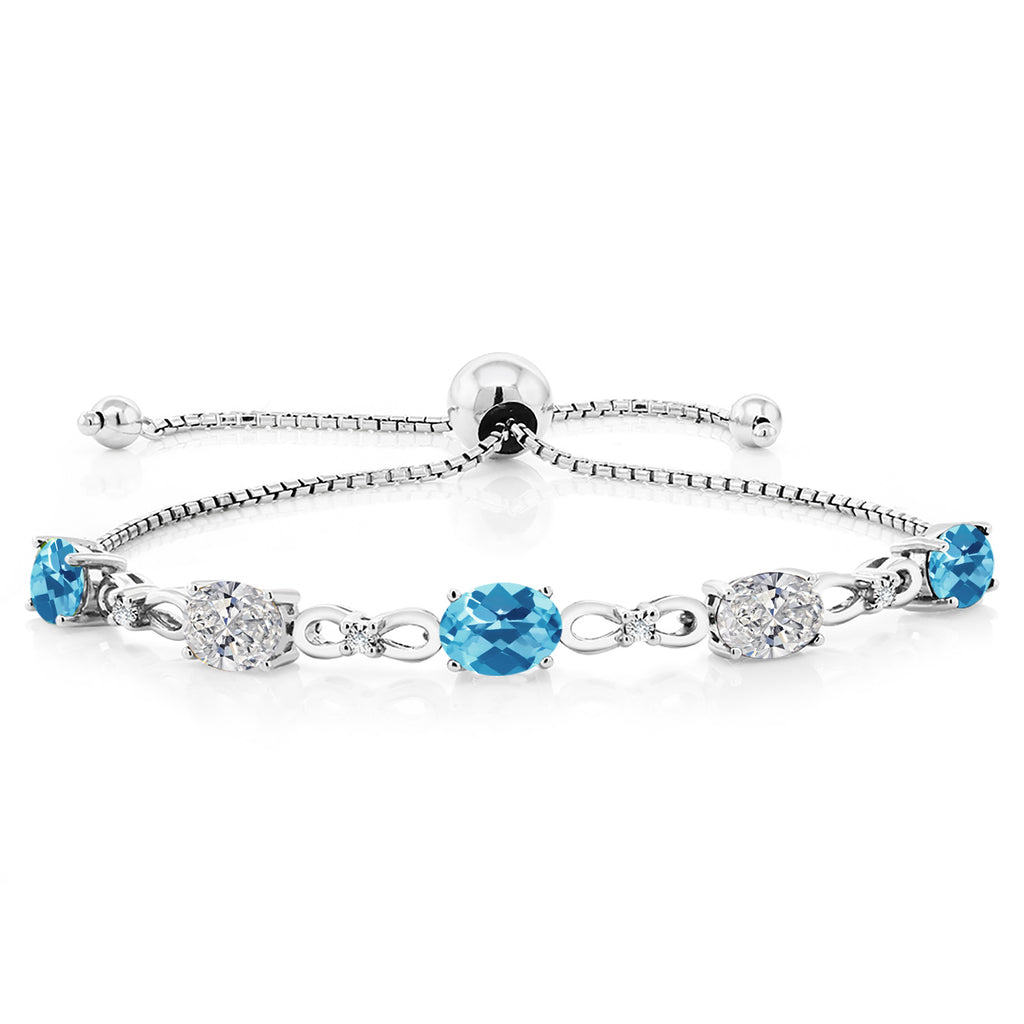 Swiss Blue Topaz-Checkerboard - November_Bracelet in 925 Sterling Silver