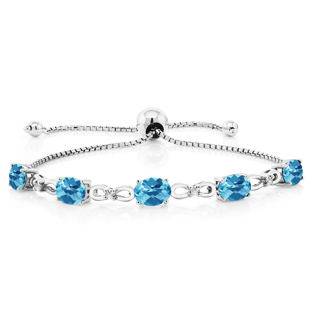 Swiss Blue Topaz-Checkerboard - November_Bracelet in 925 Sterling Silver