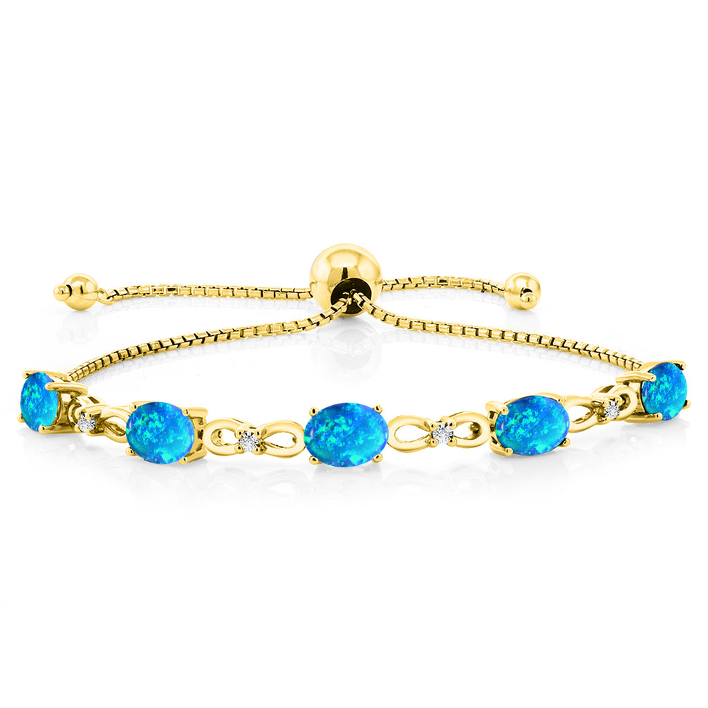 Blue Simulated Opal-Cabochon - October_Bracelet in 925 Yellow Gold Plated Silver