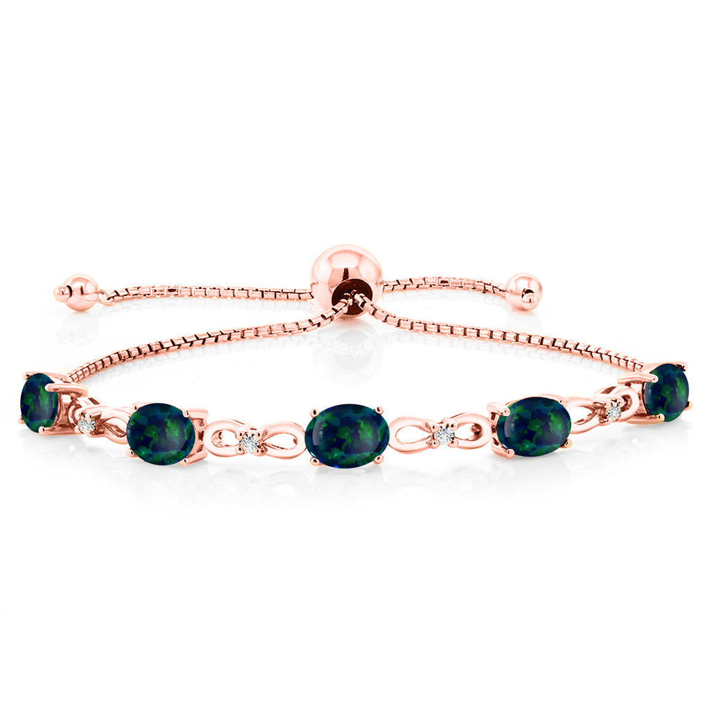 Green Simulated Opal-Cabochon - October_Bracelet in 925 Rose Gold Plated Silver