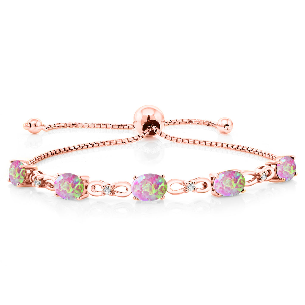 Pink Simulated Opal-Cabochon - October_Bracelet in 925 Rose Gold Plated Silver
