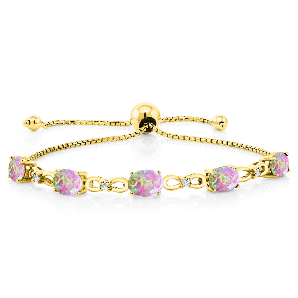 Pink Simulated Opal-Cabochon - October_Bracelet in 925 Yellow Gold Plated Silver