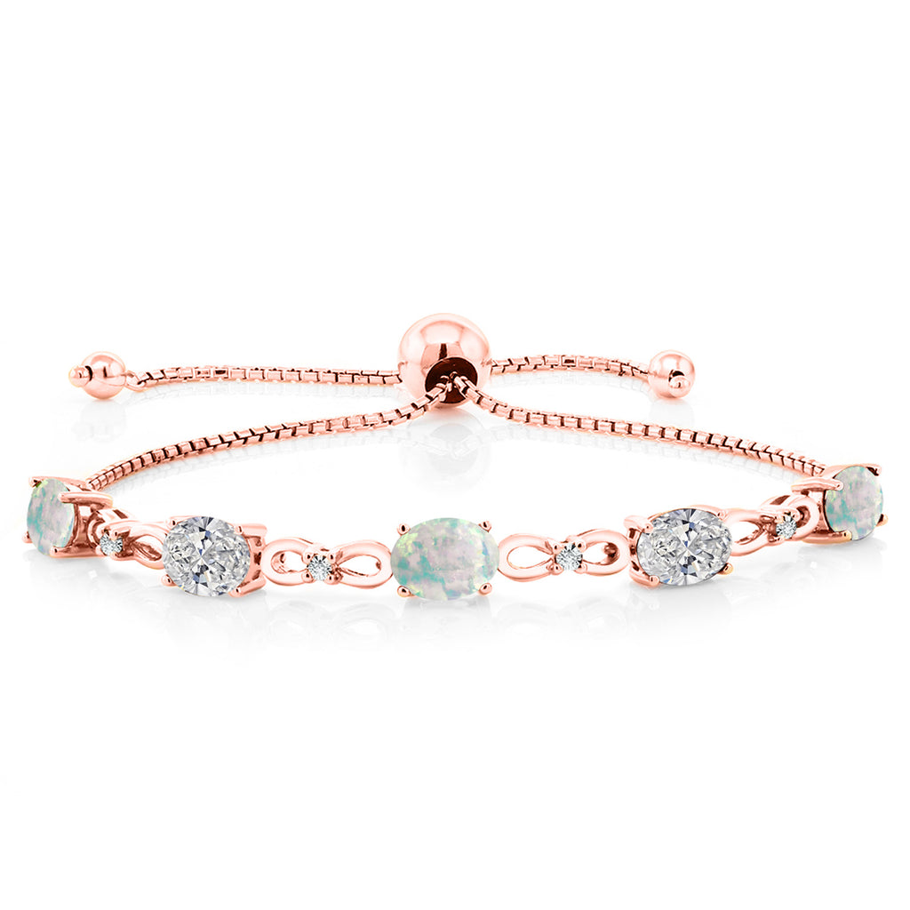 White Simulated Opal-Cabochon - October_Bracelet in 925 Rose Gold Plated Silver