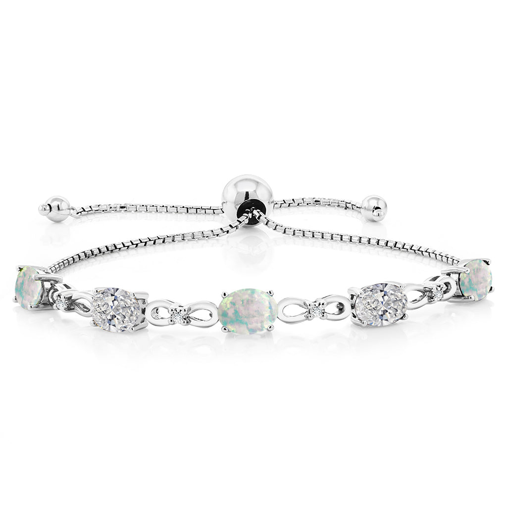 White Simulated Opal-Cabochon - October_Bracelet in 925 Sterling Silver