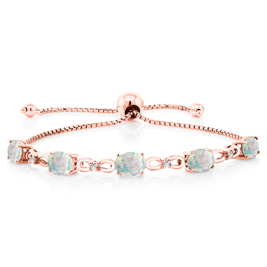 White Simulated Opal-Cabochon - October_Bracelet in 925 Rose Gold Plated Silver