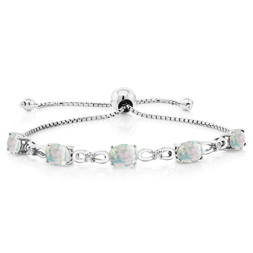 White Simulated Opal-Cabochon - October_Bracelet in 925 Sterling Silver