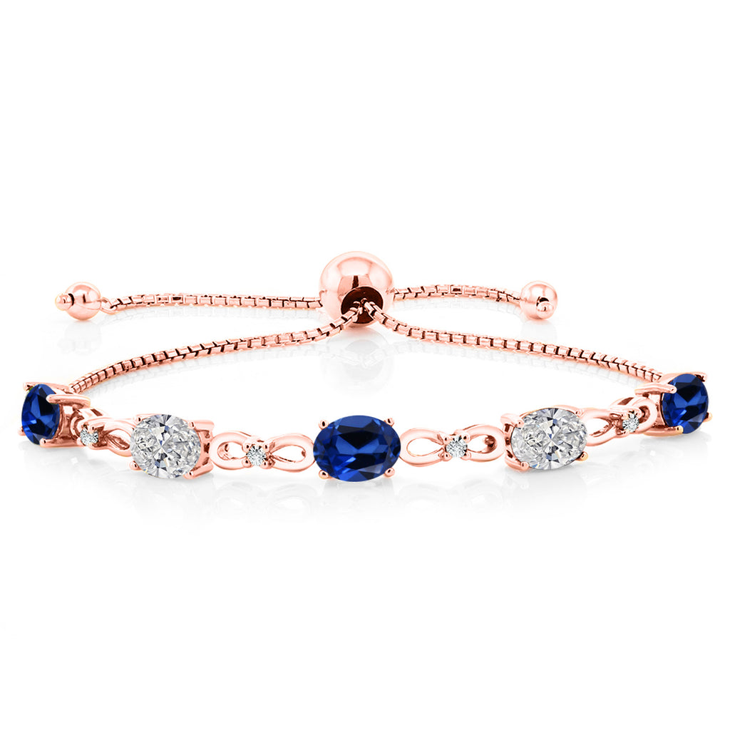 Blue Created Sapphire - September_Bracelet in 925 Rose Gold Plated Silver
