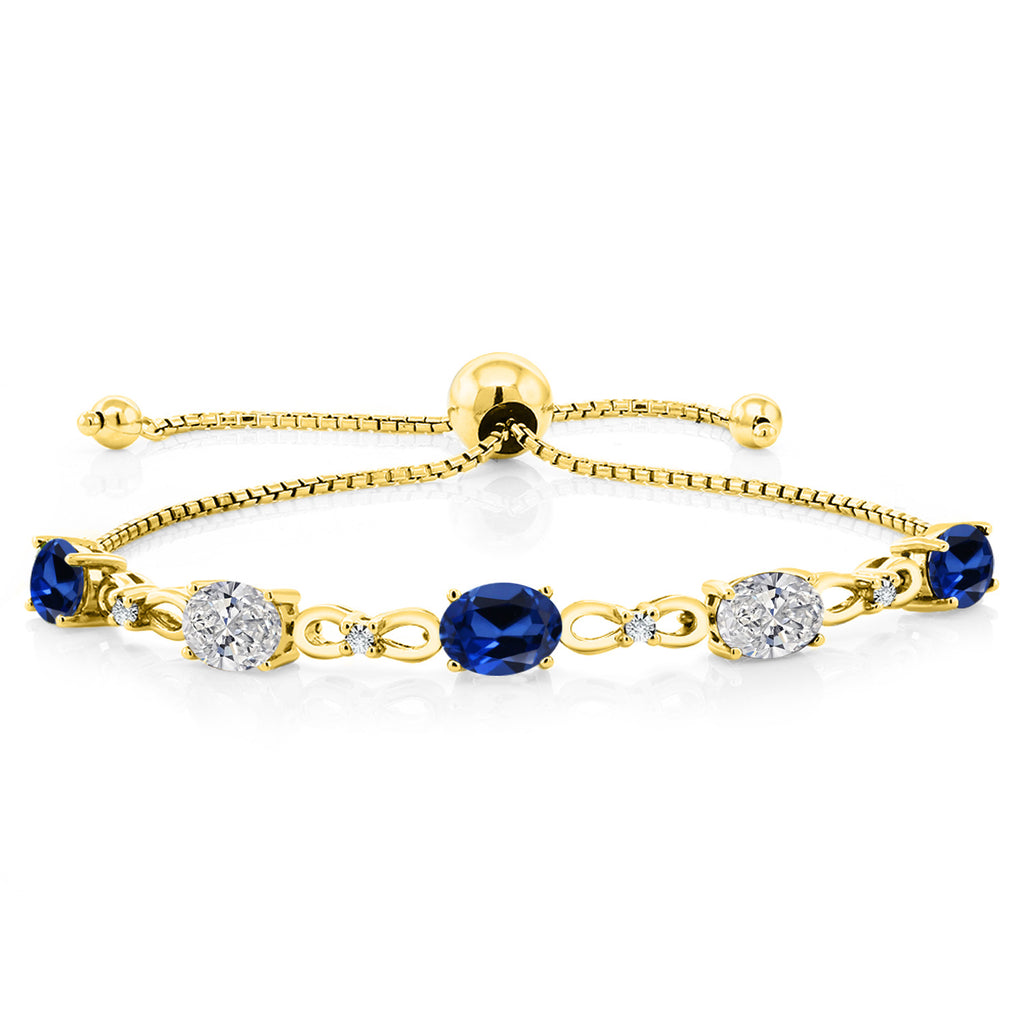 Blue Created Sapphire - September_Bracelet in 925 Yellow Gold Plated Silver